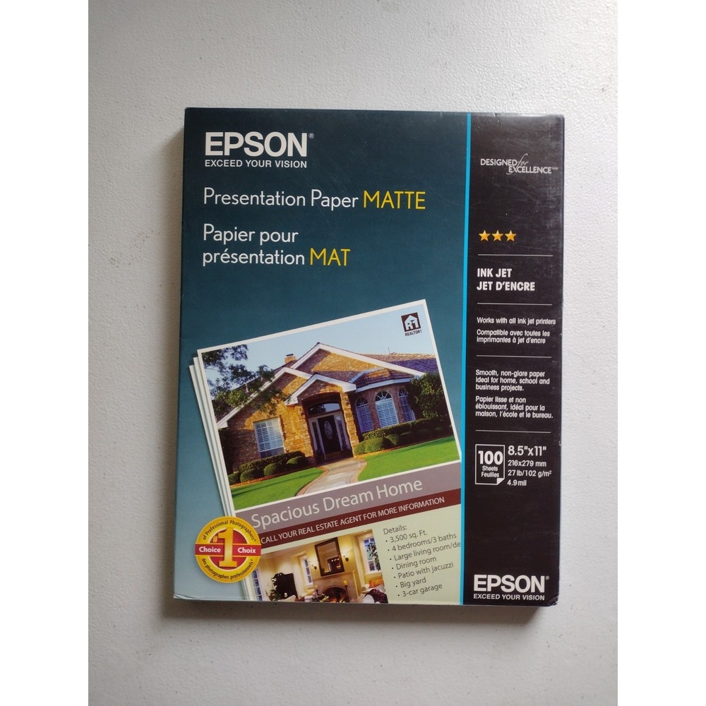 ✨ Epson S041062 Presentation Paper Matte 8.5x11 Letter Size‎ 100 Sheets White